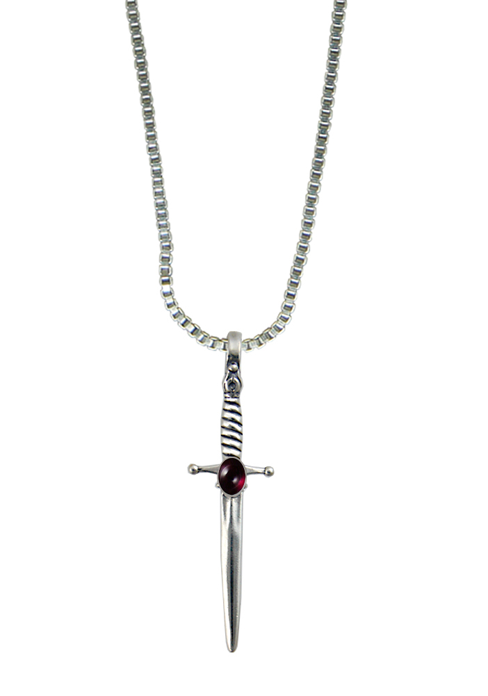 Sterling Silver Detailed French Sword Pendant With Garnet